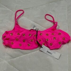 Beach Riot Pink Bikini Top with Gold Star Embellishments